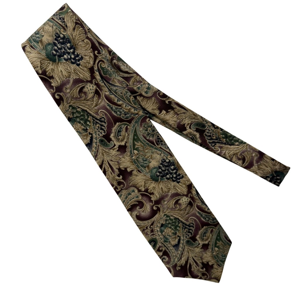 Vintage Bill Blass Silk Tie Burgundy Green Paisley Floral Classic Necktie
